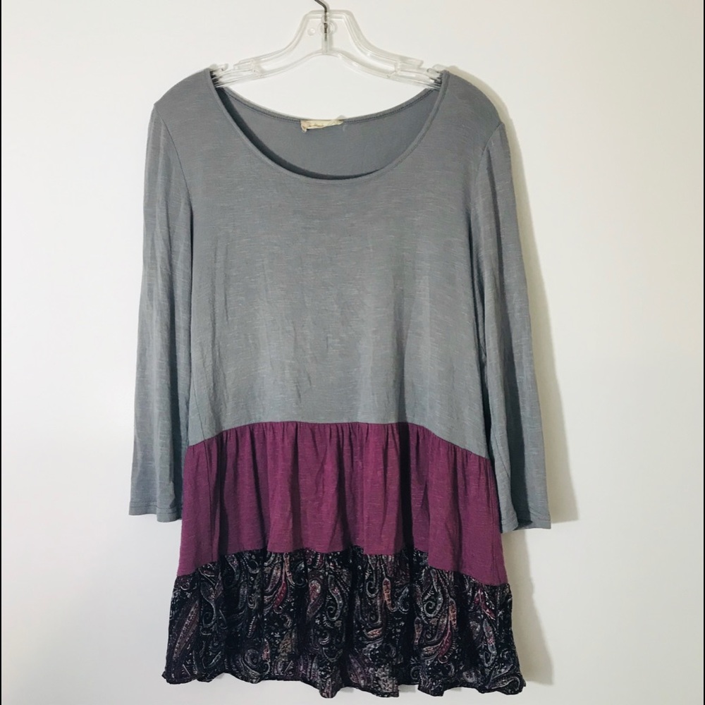Altar'd State Womens Gray Plum Paisley‎ Long Sleeve